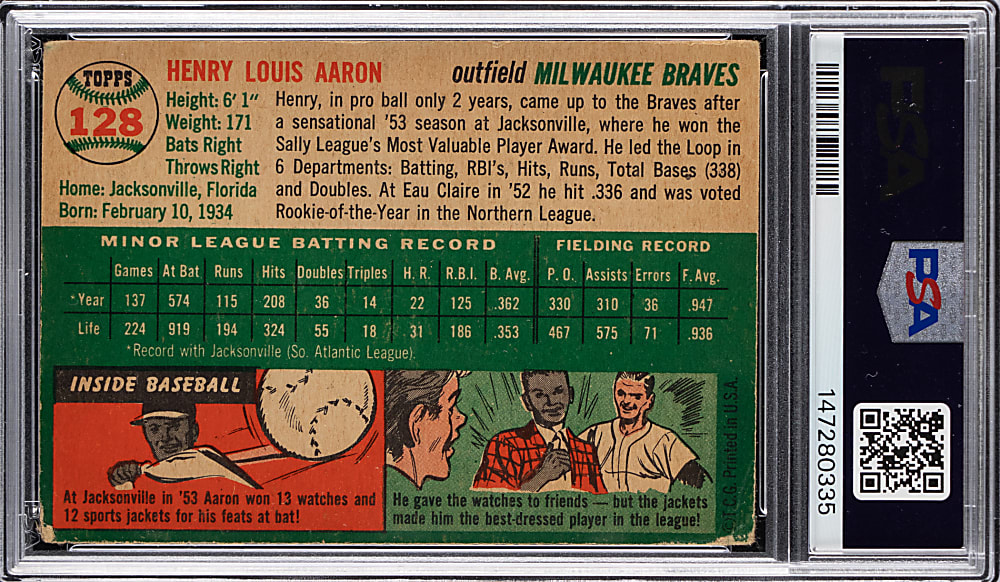 1954 Topps #128 Hank Aaron Rookie PSA GOOD 2