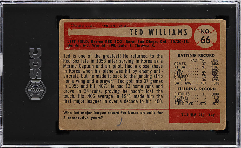 1954 Bowman #66 Ted Williams SGC POOR 1