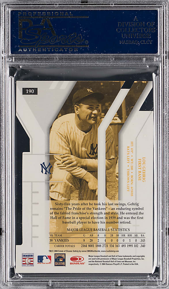 2004 Donruss Elite #190 Lou Gehrig Status Gold #21/24 PSA MINT 9 - Population 2 with None Higher