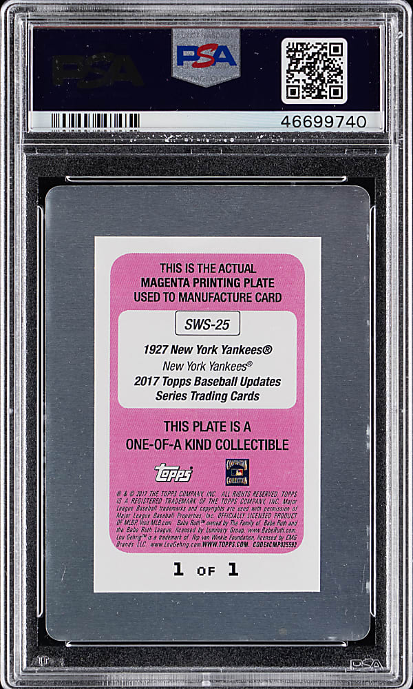 2017 Topps Update #25 Storied World Series 1927 New York Yankees Babe Ruth/Lou Gehrig #1/1 Printing Plate PSA Authentic