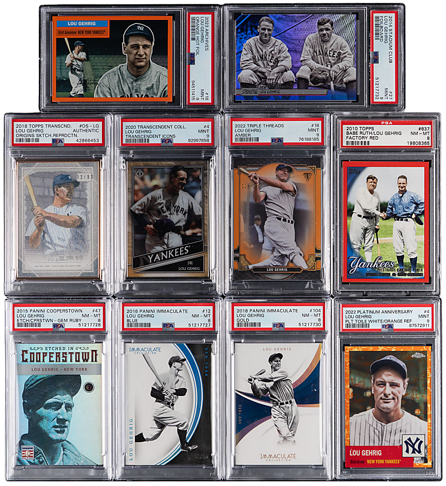 2001-2023 Lou Gehrig PSA Graded Numbered Collection (18) with (7) #/10 or Lesser, (2) Immaculate & (2) Transcendent