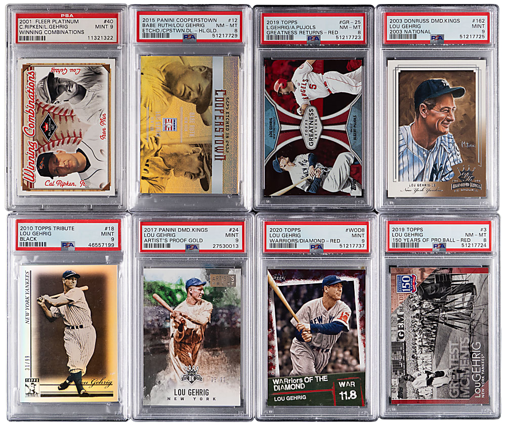 2001-2023 Lou Gehrig PSA Graded Numbered Collection (18) with (7) #/10 or Lesser, (2) Immaculate & (2) Transcendent