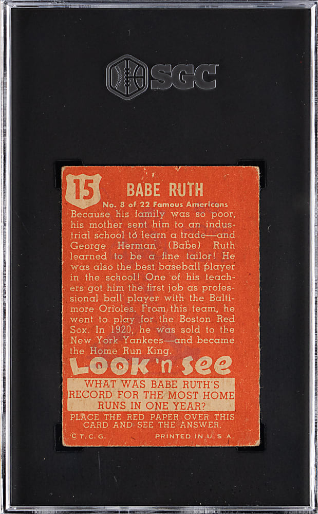 1952 Topps Look 'N See #15 Babe Ruth SGC VG 3