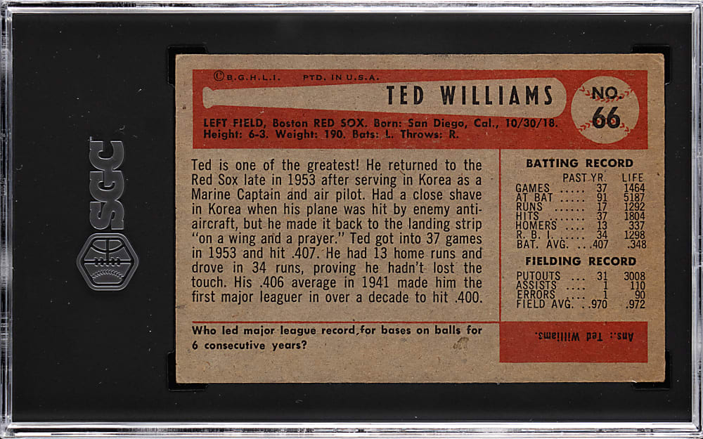 1954 Bowman #66 Ted Williams SGC VG/EX+ 4.5