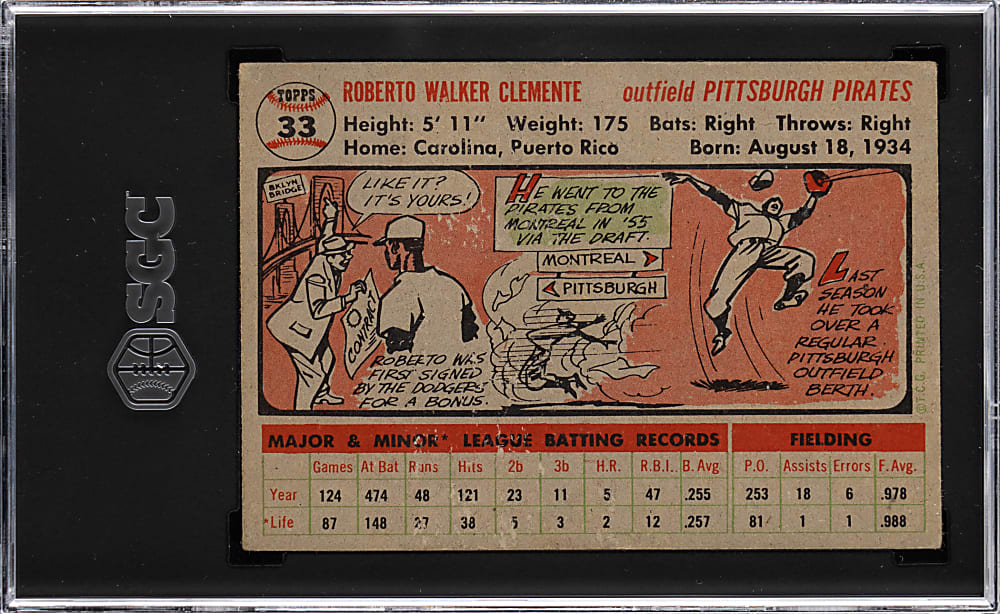 1956 Topps #33 Roberto Clemente Gray Back SGC GOOD 2