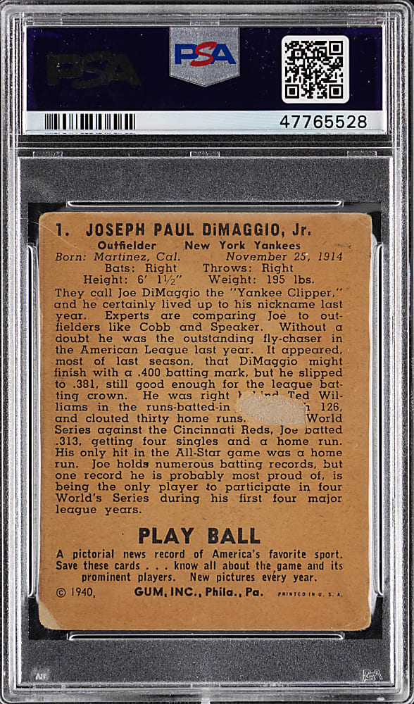1940 Play Ball #1 Joe DiMaggio PSA FAIR 1.5