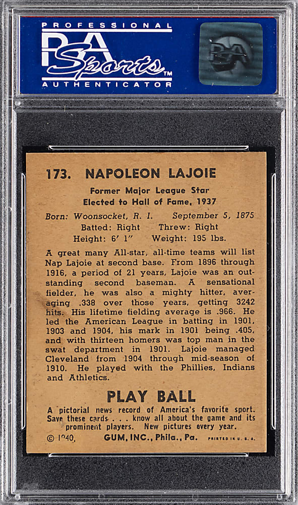 1940 Play Ball #173 Nap "Larry" Lajoie PSA NM 7 (oc)