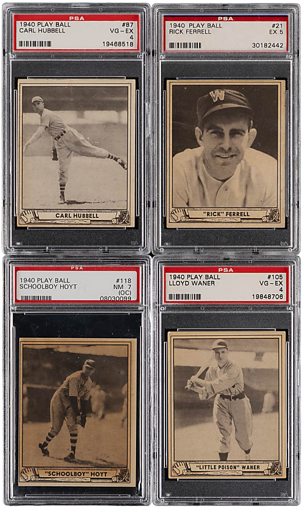 1940 Play Ball Hall of Fame PSA Graded Group (4) with Ferrell, Hoyt, Hubbell & L. Waner