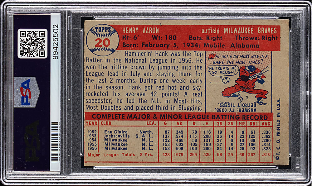 1957 Topps #20 Hank Aaron PSA VG-EX 4