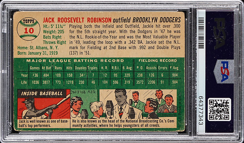 1954 Topps #10 Jackie Robinson PSA GOOD 2