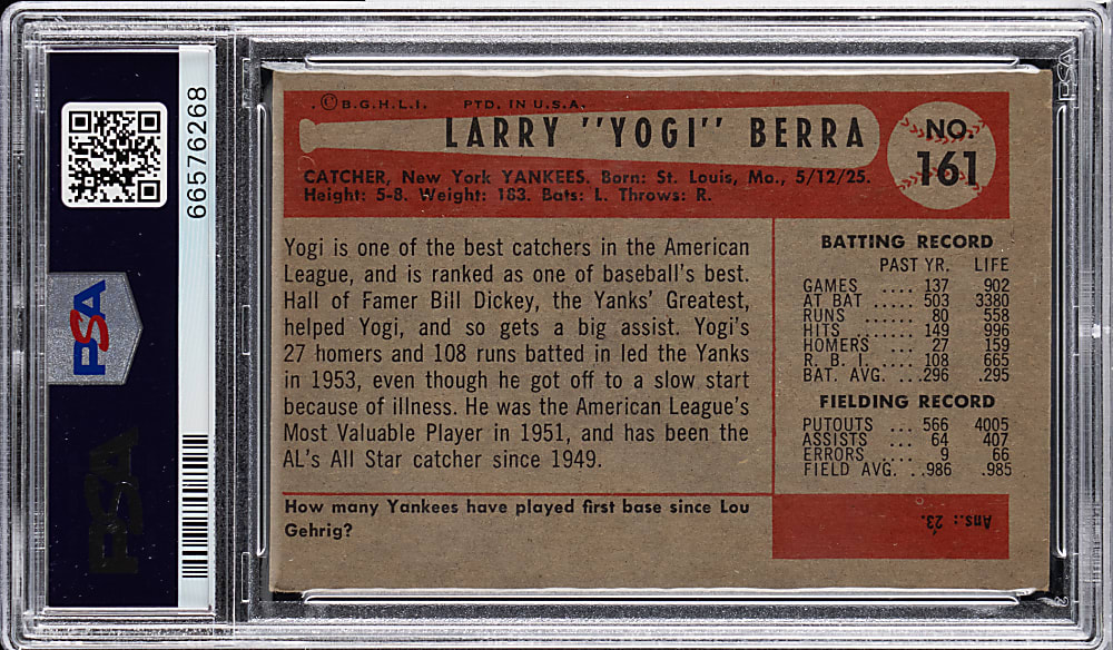1954 Bowman #161 Yogi Berra PSA EX 5