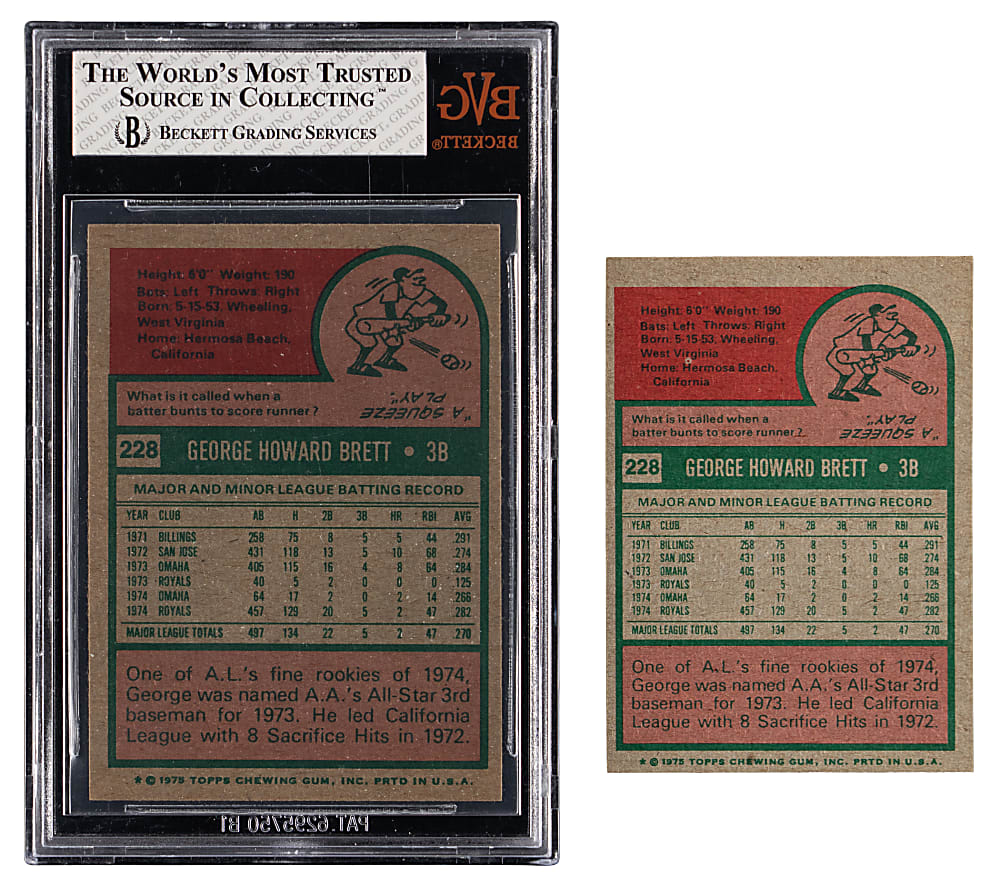 1975 Topps & Mini #228 George Brett Rookie Pair with BVG NM 7