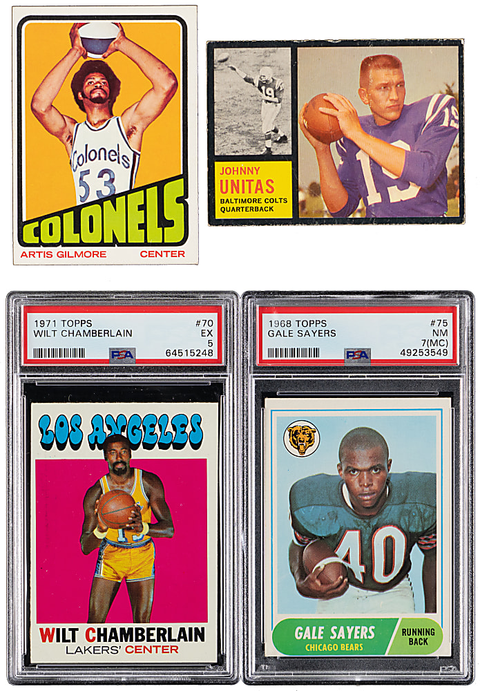 1962-1972 Football & Basketball Hall of Famers (4) with PSA Graded Wilt Chamberlain & Johnny Unitas