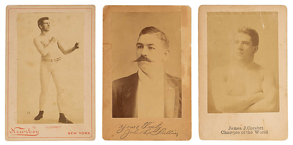 1880s-1890s Boxing Cabinets Group (3) with (2) Corbett, Sullivan