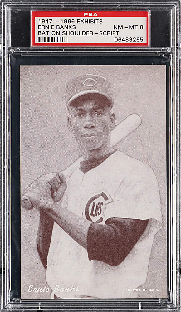 1947-1966 Exhibits Ernie Banks Bat on Shoulder Script PSA NM-MT 8