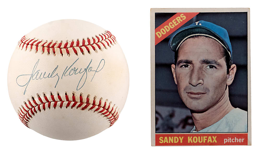 1966 Topps #100 Sandy Koufax & Single-Signed Baseball