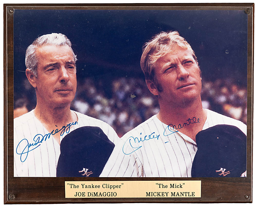 Mickey Mantle & Joe DiMaggio Dual-Signed 10x14 Photo on Plaque with Full JSA LOA