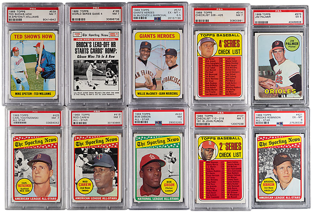 1969 Topps PSA Graded Partial Set (356/664) with (26) Hall of Famers (7.18 GPA!)