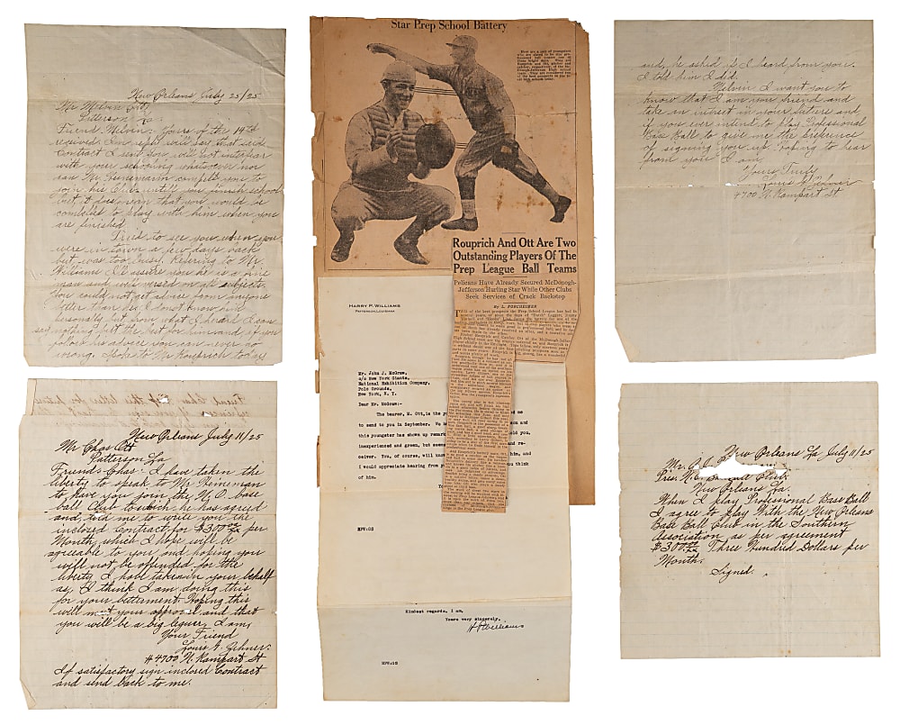 1925 Mel Ott Recruitment/Introduction Letters (4) - Ott Family LOP