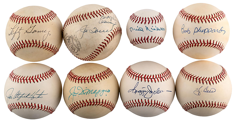 New York Yankees Single-Signed Baseballs (8) with DiMaggio, Gomez & Hunter