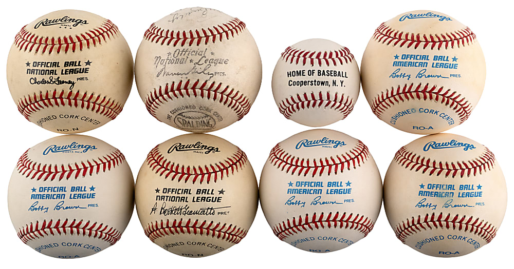 New York Yankees Single-Signed Baseballs (8) with DiMaggio, Gomez & Hunter