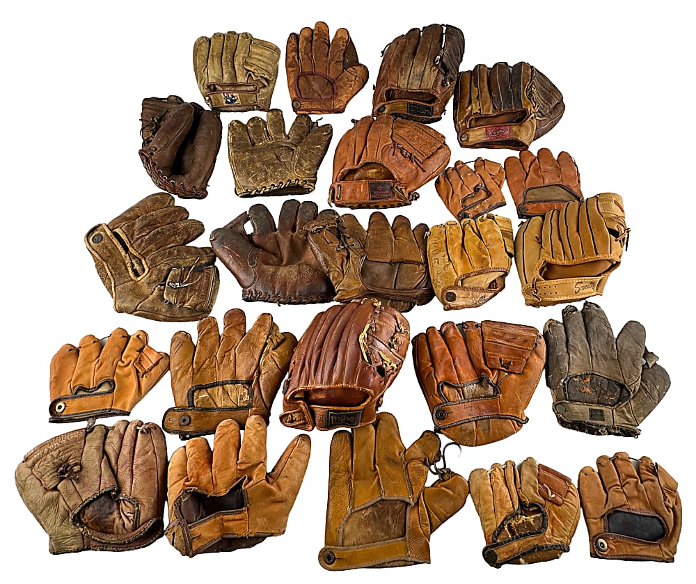 1920s-1960s Vintage Baseball Glove Collection (32) with (3) Signed Hall of Famers & Various Tougher Models
