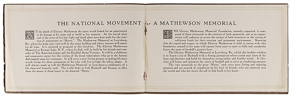 Exceedingly Scarce Circa 1926 Christy Mathewson Memorial Bucknell University Proposal / Program Guide