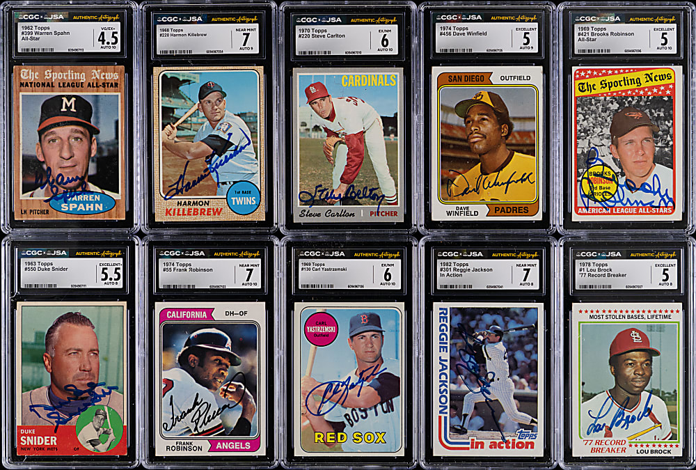 1963-1999 Hall of Fame Signed CGC/JSA Graded Cards (24) with (12) Auto 10, Dave Winfield Rookie & (15) Pre-1980