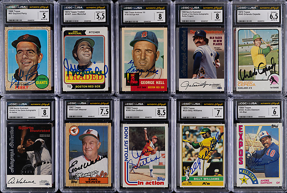 1963-1999 Hall of Fame Signed CGC/JSA Graded Cards (24) with (12) Auto 10, Dave Winfield Rookie & (15) Pre-1980