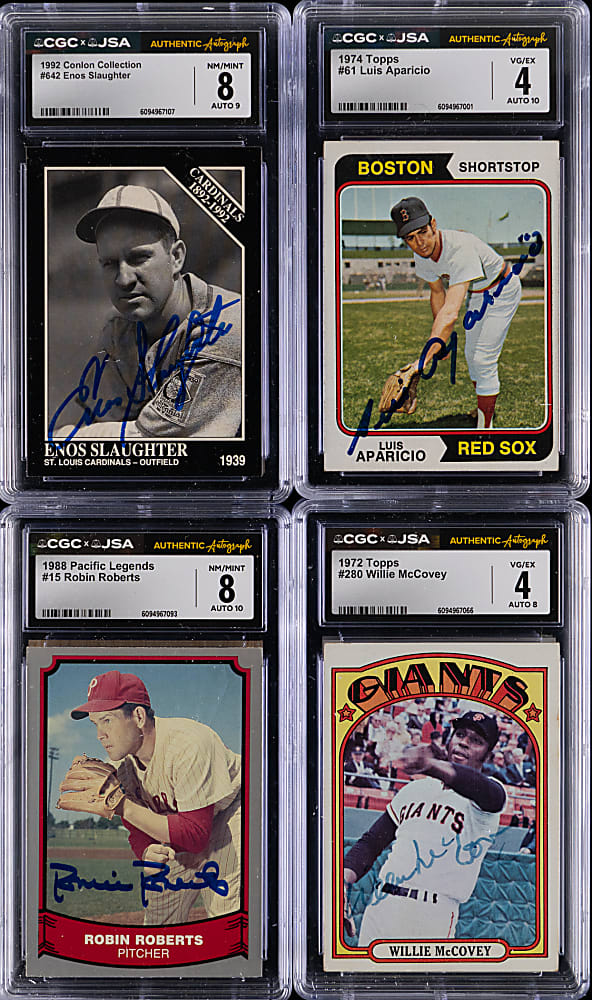 1963-1999 Hall of Fame Signed CGC/JSA Graded Cards (24) with (12) Auto 10, Dave Winfield Rookie & (15) Pre-1980