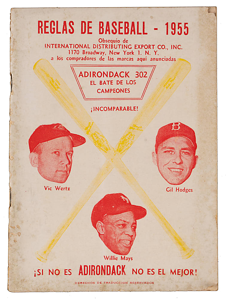 1955-1979 Spanish Language Baseball Magazine Group (4) with Willie Mays Emphasis Including Rare 1955 Adirondack "Reglas De Baseball"