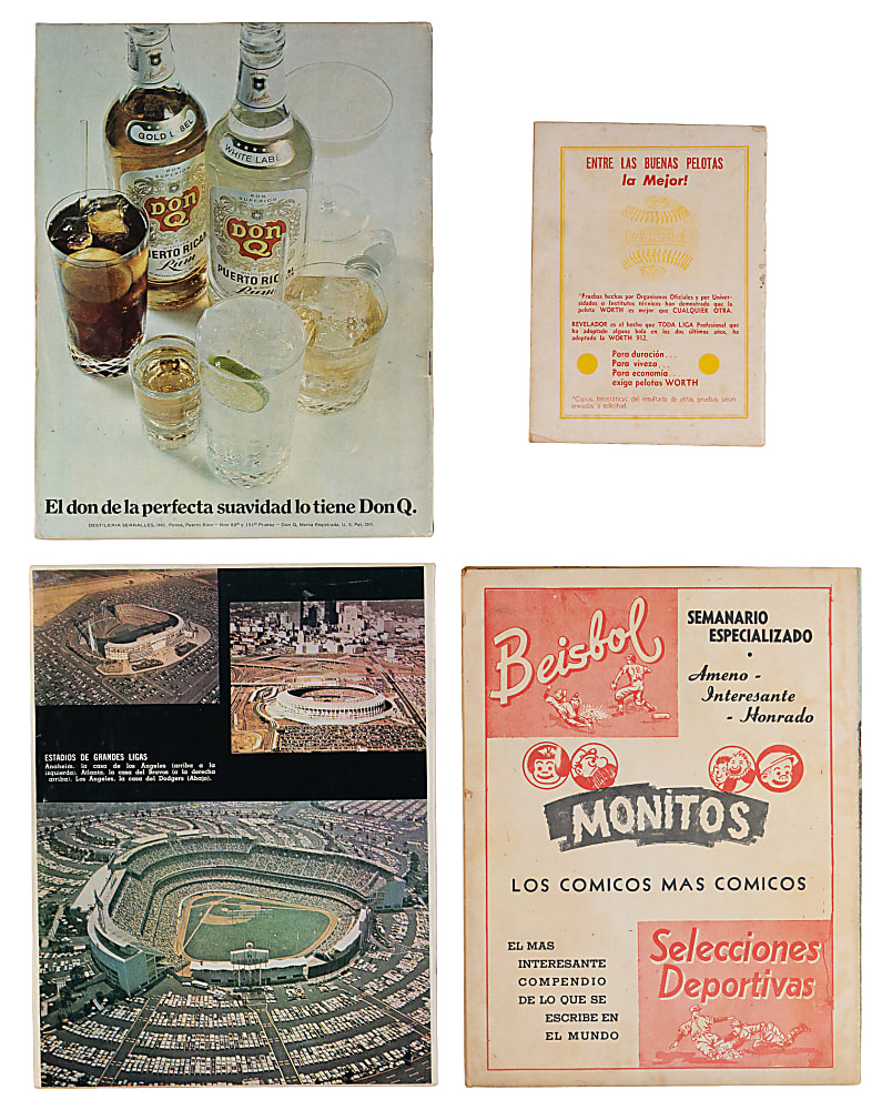 1955-1979 Spanish Language Baseball Magazine Group (4) with Willie Mays Emphasis Including Rare 1955 Adirondack "Reglas De Baseball"