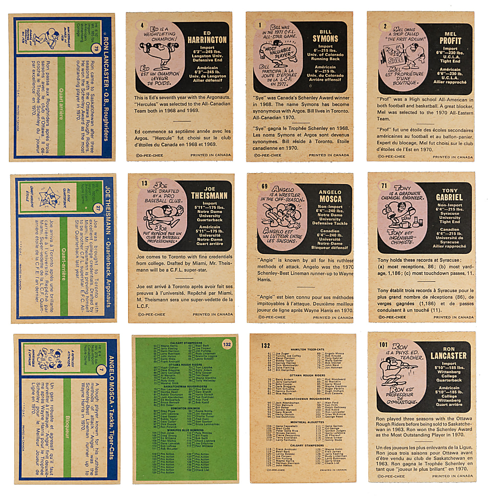 1971 & 1972 O-Pee-Chee CFL Complete Set Pair