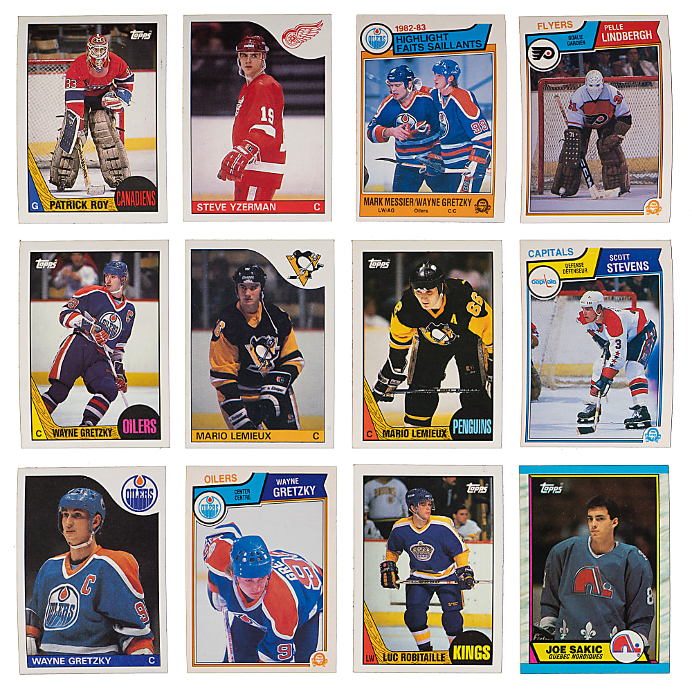 1983-1984 to 1989-1990 Topps & O-Pee-Chee Hockey Complete Sets (4) with 1985-1986 Topps #9 Mario Lemieux Rookie - (957 Total Cards)