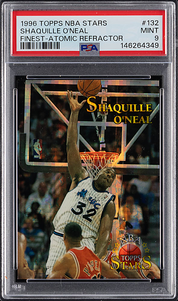 1996 Topps NBA Stars #132 Shaquille O'Neal Finest Atomic Refractor PSA MINT 9