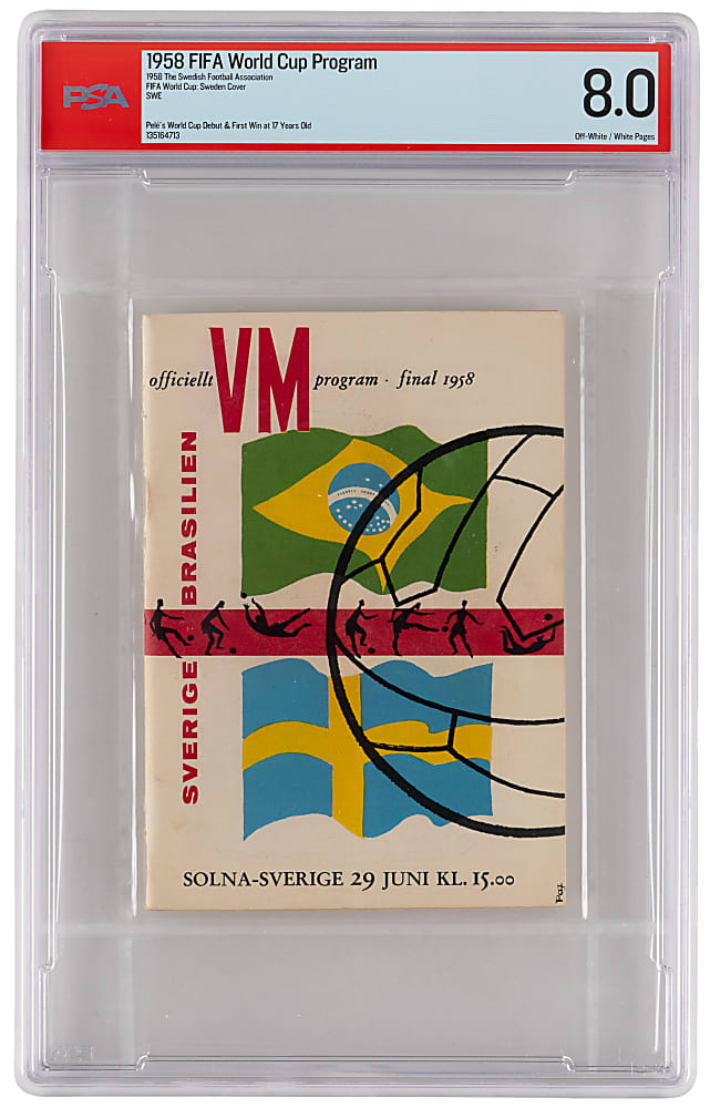 1958 FIFA World Cup Final Program with Brazil Versus Sweden - Pelé's WC Debut, Brazil's 1st Championship - PSA 8.0 "1 of 1" Highest Graded