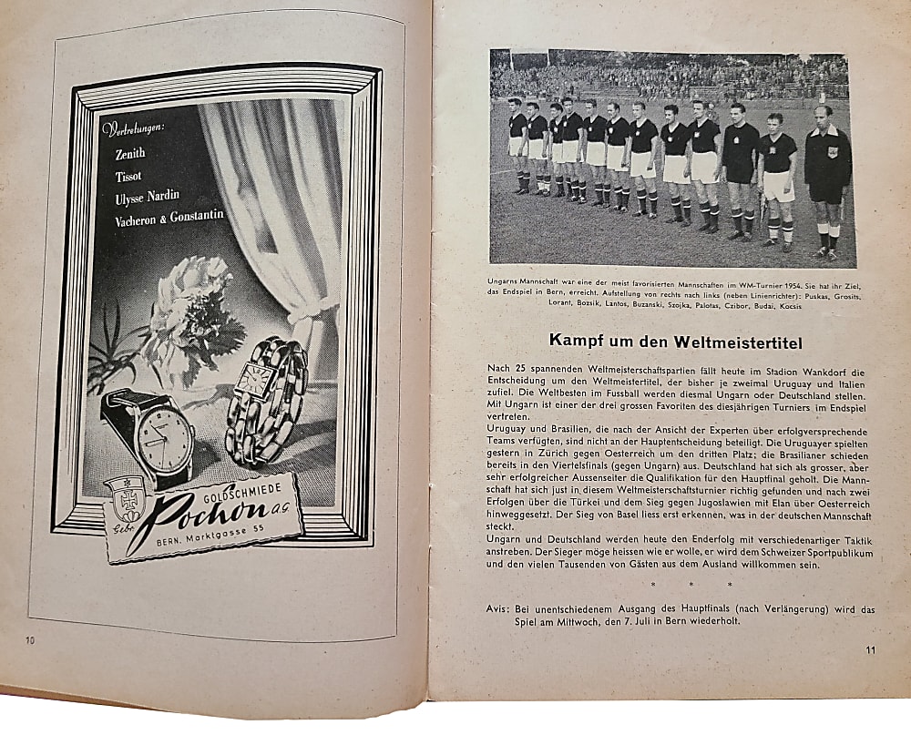 1954 FIFA World Cup Program PSA FN+ 6.5 (Germany 1st WC Win, Miracle of Bern, with Insert) - Population 1, Highest Graded