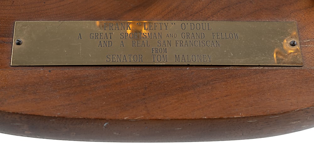 1930s Lefty O’Doul San Francisco Appreciation Award Presented by California State Senator Tom Maloney