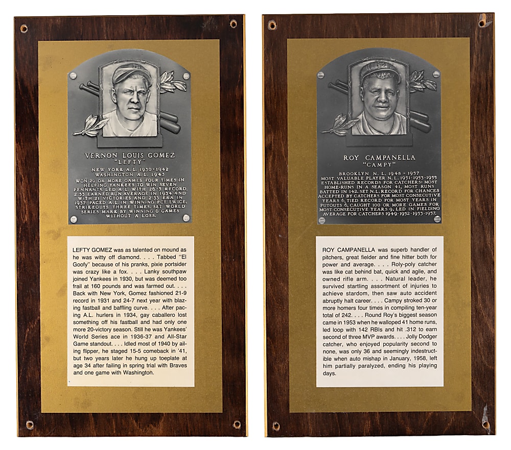 Roy Campanella & Lefty Gomez Vintage Hall of Fame Plaque Replica Pair