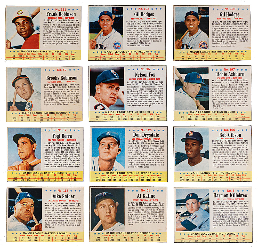 1962 & 1963 Post & Jell-O Collection (54) with (27) Hall of Famers Including (4) Mickey Mantle & (4) Roger Maris
