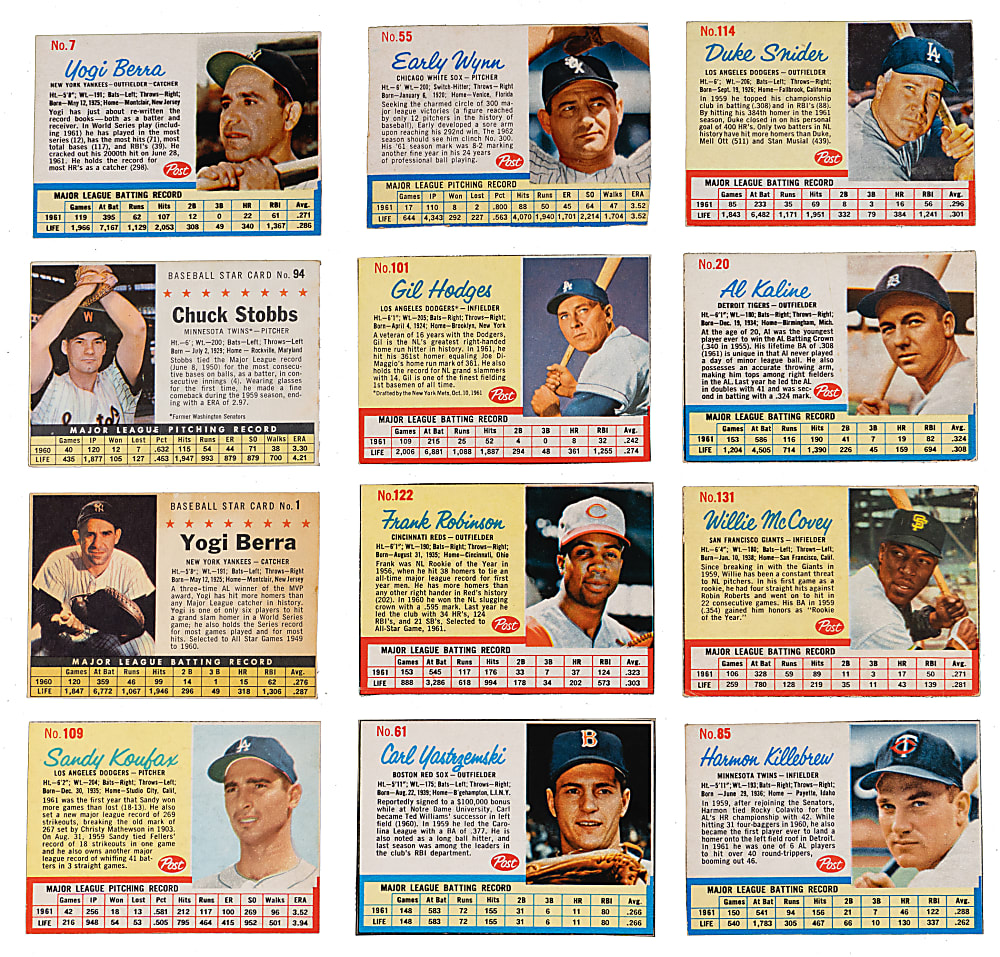 1961 & 1962 Post Cereal Collection (105) with (47) Hall of Famers Including Aaron, Clemente, Mantle & Mays