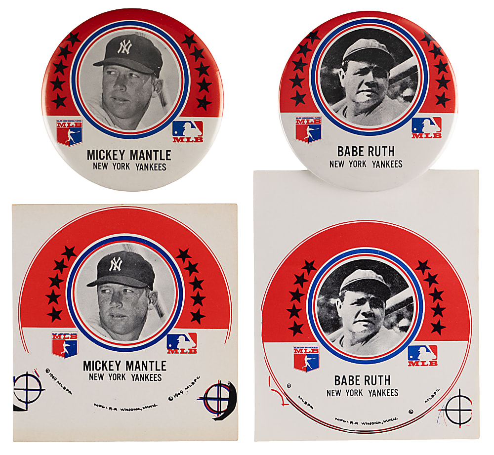 1969 Major League Player Pins (2) and Matching Proof Templates (2) with Babe Ruth & Mickey Mantle