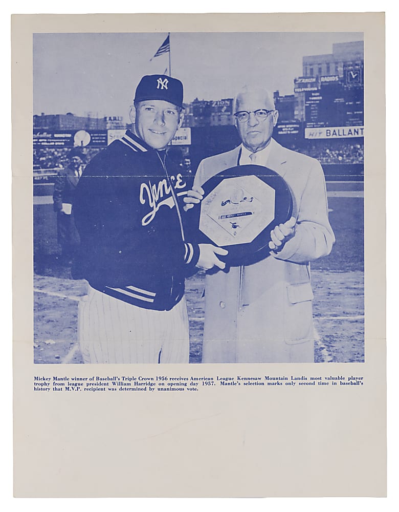 Scarce 1957 New York Yankees Trifold Mickey Mantle with Team Sheet Reverse