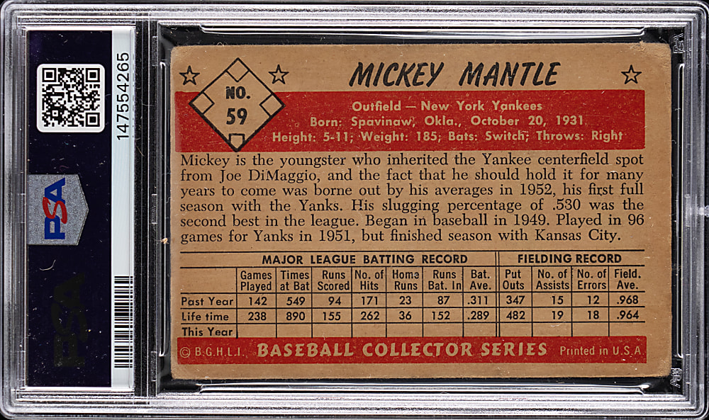 1953 Bowman Color #59 Mickey Mantle PSA FAIR 1.5