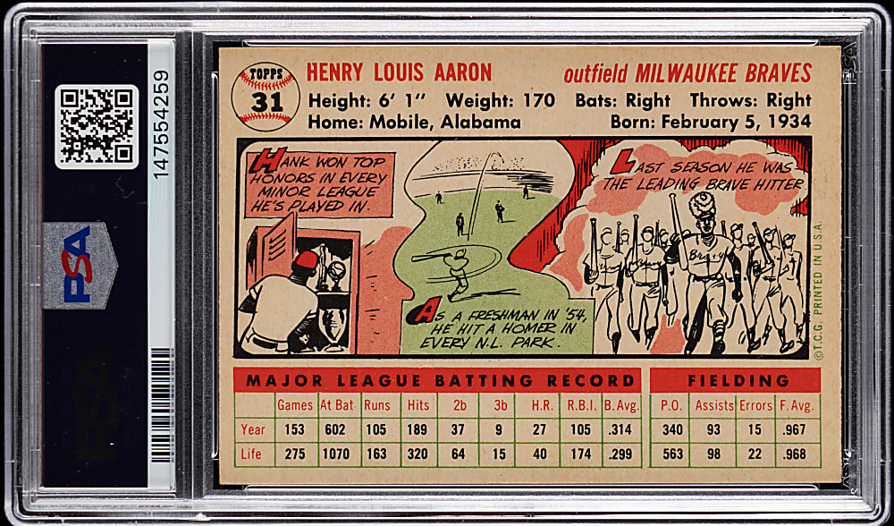 1956 Topps #31 Hank Aaron White Back PSA EX 5