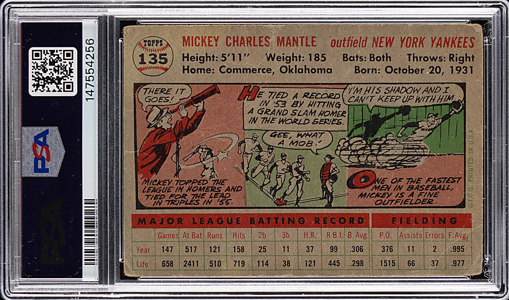 1956 Topps #135 Mickey Mantle Gray Back PSA POOR 1