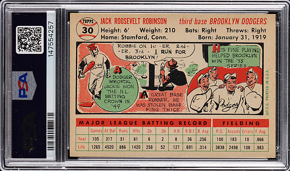 1956 Topps #30 Jackie Robinson White Back PSA EX 5