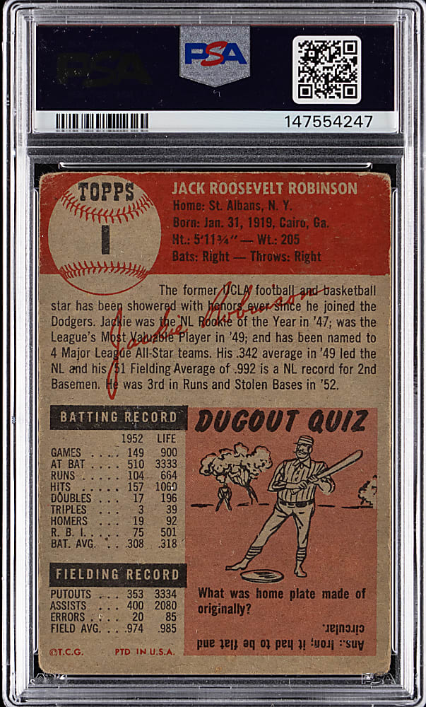 1953 Topps #1 Jackie Robinson PSA GOOD 2