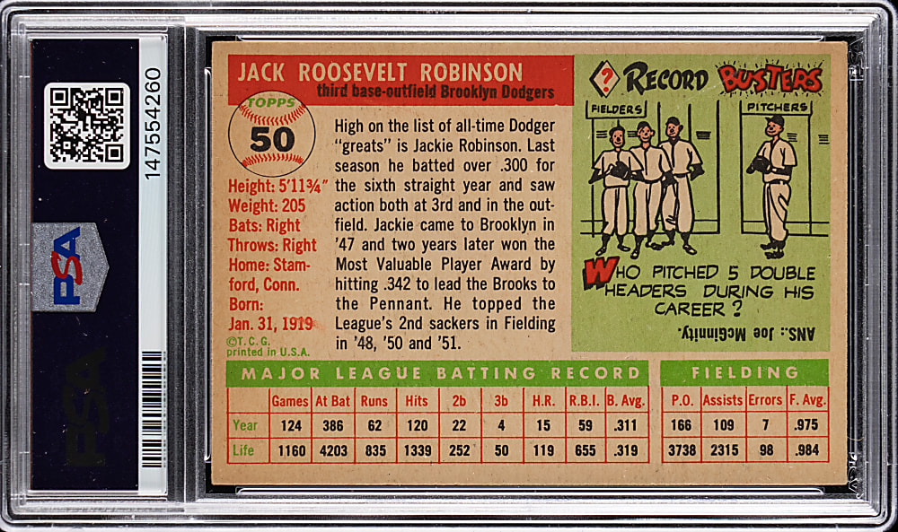 1955 Topps #50 Jackie Robinson Full Diamond PSA VG-EX 4