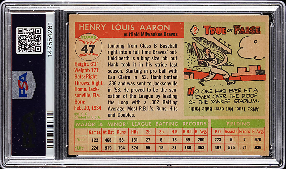 1955 Topps #47 Hank Aaron PSA VG-EX 4